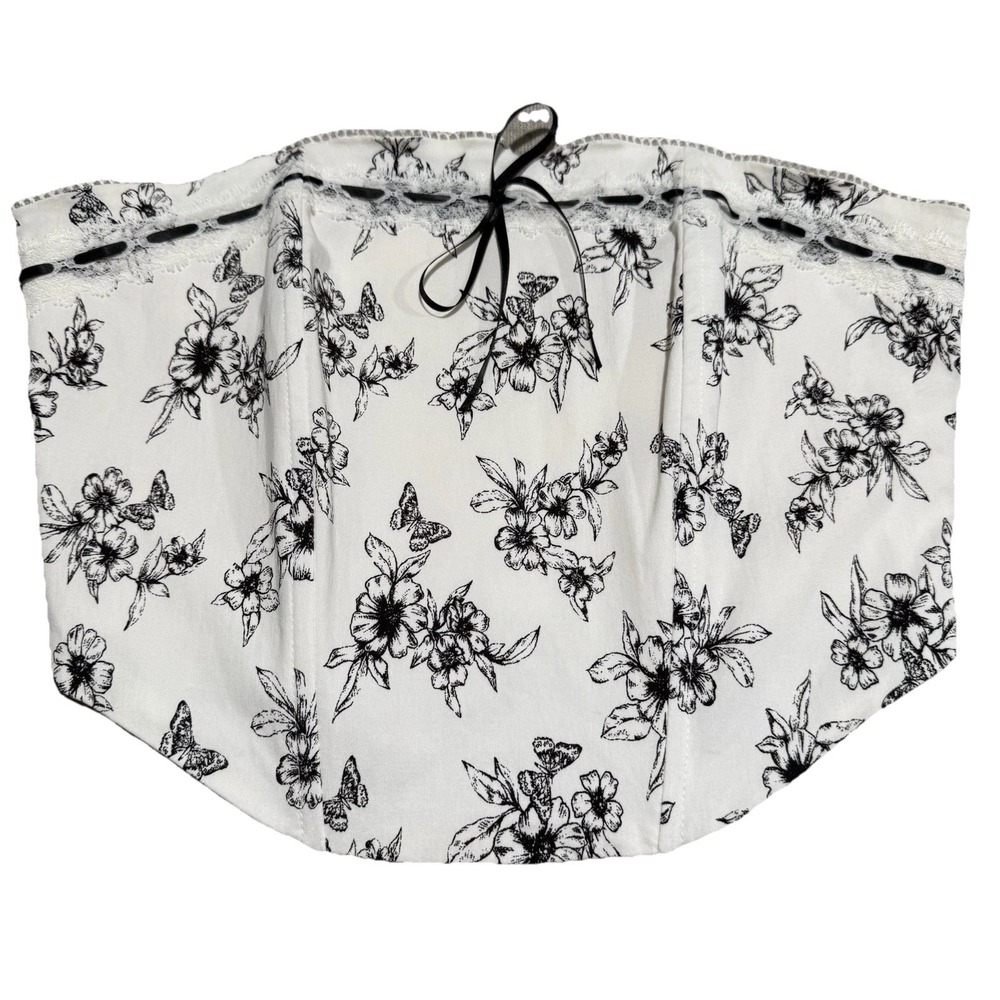 Coquette Strapless Femme Trim Corset Top Womens Medium White‎ Floral Ribbon Lace
